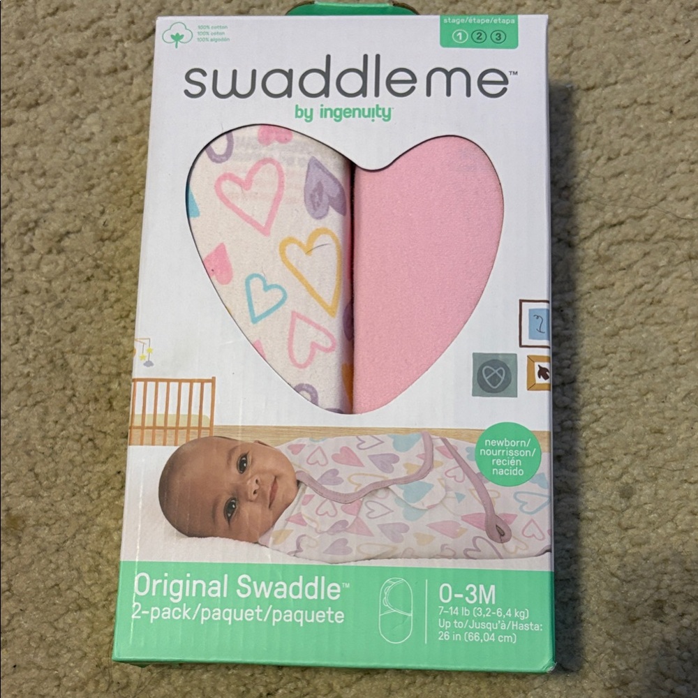SwaddleMe Original Swaddle 2-Pack - Pink and Multicolor Hearts